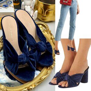 🆕 LOEFFLER RANDALL 🧿 NWOB Coco Knotted Velvet Block Heel Mules, Blue, Sz 7